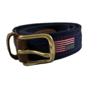 Skipper's Genuine Leather American Flag Belt on Navy Tan Leather Tips, 32"